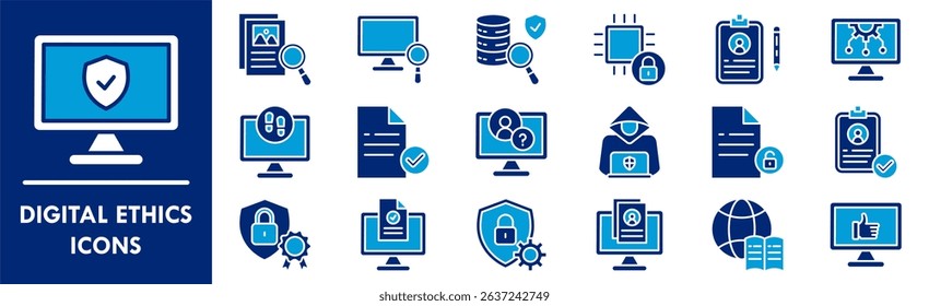 Digital Ethics icon collection set. Containing design digital, technology, ethics, legal, business