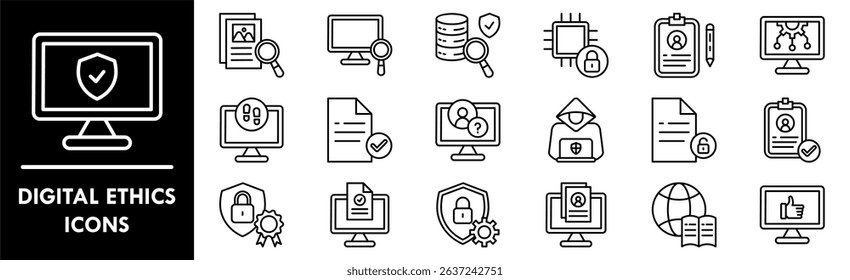 Digital Ethics icon collection set. Containing design digital, technology, ethics, legal, business