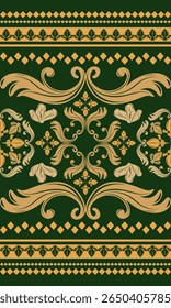 Digital Ethnic Curtain Border Luxury Haute Couture Baroque Style with Golden Scroll Ornament. Beautiful Grandiose Pattern for Expensive Decoration Perfect for Wallpaper Mattress Carpet Handicraft Silk