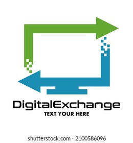 Digital exchange vector logo template. This design use computer and arrow symbol. Suitable for technology