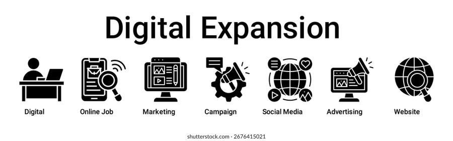 Digital Expansion Banner Web-Symbol Vektorgrafik-Konzept für Unternehmen mit Symbol für Digital, Online-Job, Marketing, Kampagne, Social Media, Werbung.