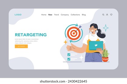 Digital expert showcases retargeting strategies, pinpointing returning customers. Engaging missed opportunities and refocusing marketing efforts. Flat vector illustration.