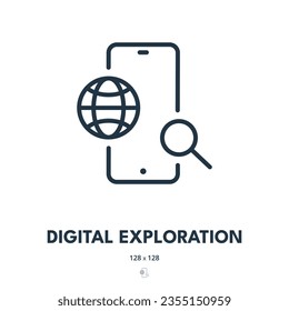 Icono de exploración digital. Internet, Red, Explorar. Stroke editable. Icono de vector simple