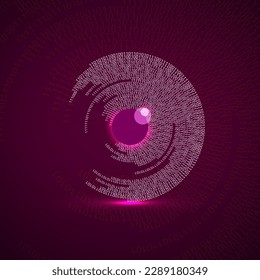 Digital eye with binary code, technology сoncept. Futuristic tech secure surveillance