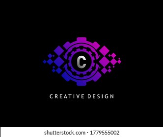 Logotipo de letra C digital, diseño inicial de iconos C de ciberojos modernos