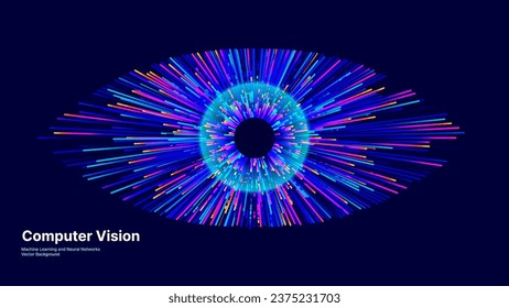Digital Eye. Computer Vision AI Concept. Abstract Science Technology Illustration. Technology Big Data Neural Network Background Concept. Vector Illustration.