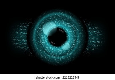 Digital eye, data network and cyber security technology, secure surveillance. Vector digital eye in binary code, internet tech and cyberspace security, HUD virtual monitoring or surveillance scanner