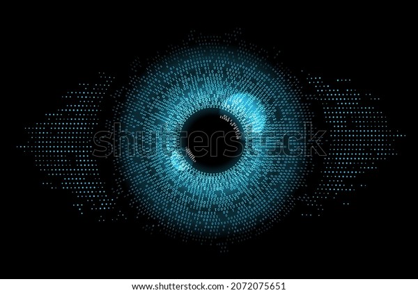 Digital eye, data network and cyber security\
technology, vector background. Futuristic tech of virtual\
cyberspace and internet secure surveillance, binary code digital\
eye or safety scanner