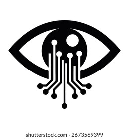 Digital Eye Futuristic Technology Concept Illustration Symbol of Artificial Intelligence and Machine Learning Vision with Circuit Board Connections