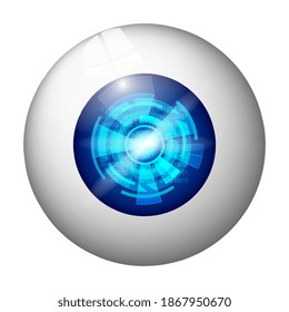 Digital eye isolated on white. Numbers with circles in a blue pupil. Vector illustration.