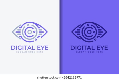 Digital eye logo combining tech elements in futuristic minimal design.