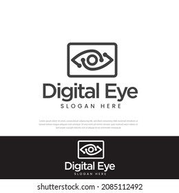 Digital eye logo vector design. Minimalist logo design layout for medical care. Optometrist creative symbol concept template. Eye icon. Line icon design