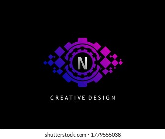 Logo Digital Eye N Letter Data, diseño de icono N inicial del ciberojo moderno