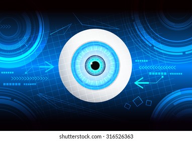 Digital eye on technology abstract background for high technology and security concept, vector illustration 