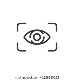 Digital eye with scanning frame. Eye scan line icon isolated on white background. vector outline sign.