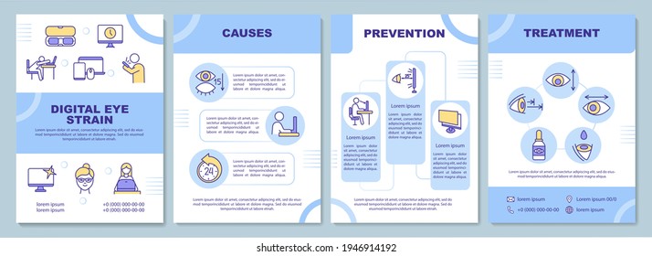 Digital eye strain brochure template. Illness and vision problem. Flyer, booklet, leaflet print, cover design with linear icons. Vector layouts for magazines, annual reports, advertising posters