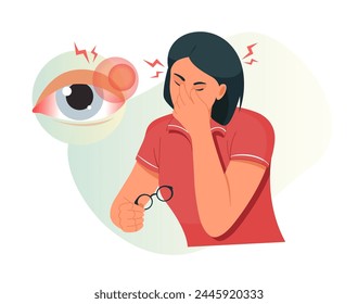 Digital Eye Strain, Person sitting on worktable with eye strain - Stock Illustration as EPS 10 file