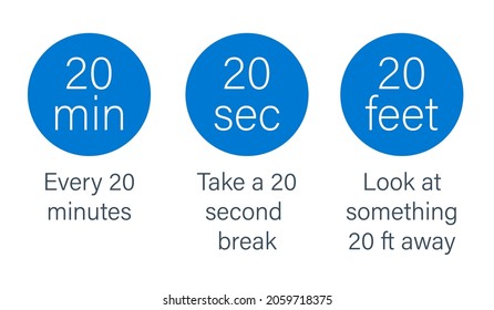 Digital eye strain prevent 20-20-20 rule 3 steps poster. Clipart image