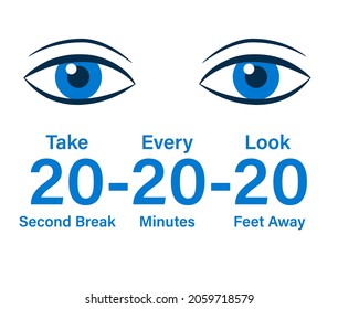 Digital eye strain prevent 20-20-20 rule poster with eyes. Clipart image