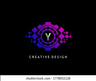 Digital Eye Y Letter Data Logo, Modern Cyber Eye Initial Y Icon design