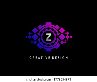 Logotipo de datos de la carta digital Eye Z, diseño de iconos Z inicial de ciberojos modernos