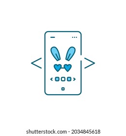 Digital Face Application Color Line Icon. Photo Filter Bunny Ears In Smartphone. Pictogram For Web Page, Mobile App, Promo. UI UX GUI Design Element.
