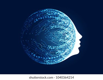 digital face with circuit network concept for machine learning and artificial intelligence