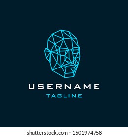 digital face logo design inspiration . polygon face digital logo template . ai logo design