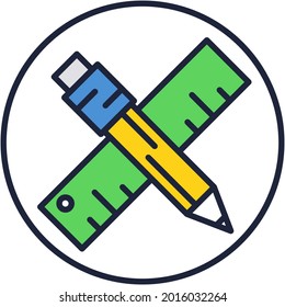 Das Symbol der intelligenten digitalen Fabrik. Entwicklung von Internettechnologien, Webdesign. Vektorgrafik-Lineal und Stift im Kreis-Logo