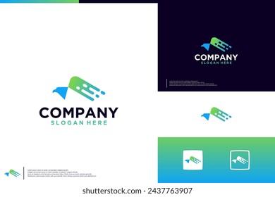 logo de halcón digital, sistema de conexión, plantilla de diseño vectorial.