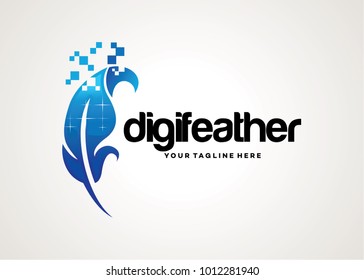 Digital Feather Logo Template Design Vector, Emblem, Design Concept, Creative Symbol, Icon