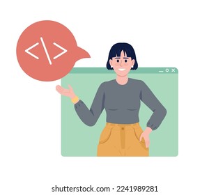 Digital female specialist flat concept vector illustration. Work advice. Editable 2D cartoon character on white for web design. Programmer creative idea for website, mobile, presentation