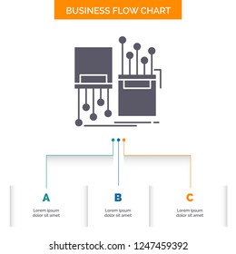 digital, fiber, electronic, lane, cable Business Flow Chart Design with 3 Steps. Glyph Icon For Presentation Background Template Place for text.