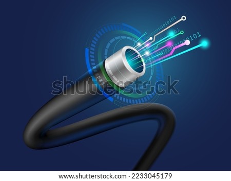 Digital fiber optic cable Innovative high-speed cable increases the sensitivity of data transmission in real time. Realistic vector file. 商業照片 © 
