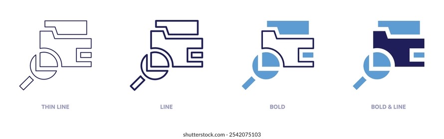 Icono de archivador digital en 4 estilos diferentes. Línea delgada, línea, negrita y línea negrita. Estilo duotono. Trazo editable.