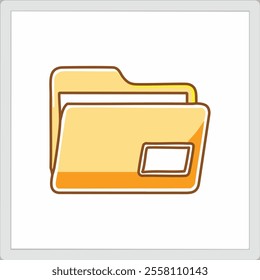 Digital file folder icon. Yellow file folder icon; symbolizes organization, storage, and digital data management.  Clean design.