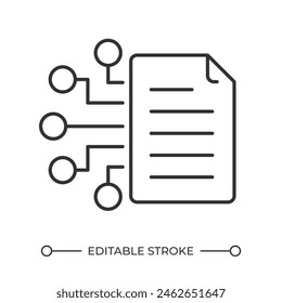 Icono lineal de archivo digital. documento Electrónica. Cifrado de archivos. Oficina sin papel. Datos digitales. Información compartida. Ilustración de línea fina. Símbolo de contorno. dibujo de contorno de Vector. Trazo editable