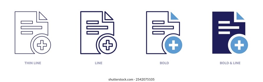 Icono de administrador de archivos digitales en 4 estilos diferentes. Línea delgada, línea, negrita y línea negrita. Estilo duotono. Trazo editable.