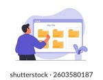 Digital File Organization and Data Storage Folder Illustration. Illustrations for websites, landing pages, mobile apps, posters and banners