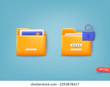 Digital file organization service or app with data transfering. 3D Web Vector Illustrations.