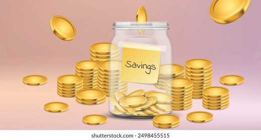 digital finance concept featuring a smartphone, piggy bank, calculator, and gold coins, emphasizing savings and budgeting. The background includes dollar bills and transaction receipts,