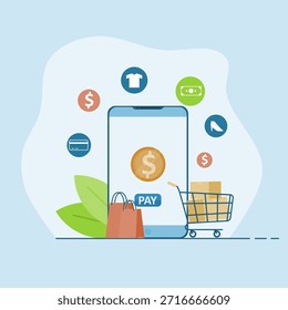 Concepto de finanzas digitales, Ilustración vectorial de compras con monedero electrónico