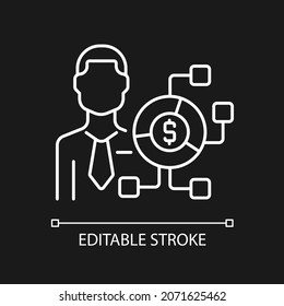 Digital finance expert white linear icon for dark theme. Remote services consultant. Thin line customizable illustration. Isolated vector contour symbol for night mode. Editable stroke