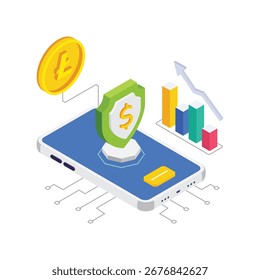 Ilustración vectorial isométrica de finanzas digitales.