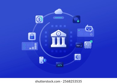 Digital Financial Banking Service, Future of Fintech AI is Transforming vector illustration background
