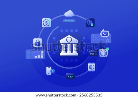 Digital Financial Banking Service, Future of Fintech AI is Transforming vector illustration background