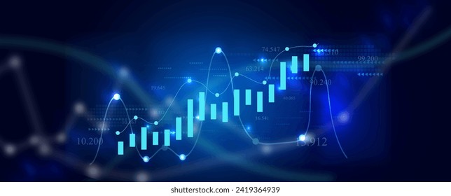 Digital financial chart indicators, stock market business and exchange financial growth graph.