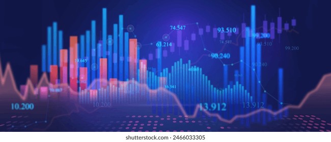 Digital financial chart indicators, stock market business and exchange financial growth graph.