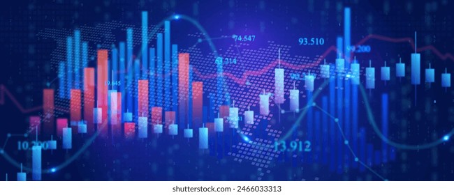 Digital financial chart indicators, stock market business and exchange financial growth graph.