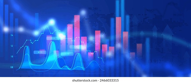 Digital financial chart indicators, stock market business and exchange financial growth graph.